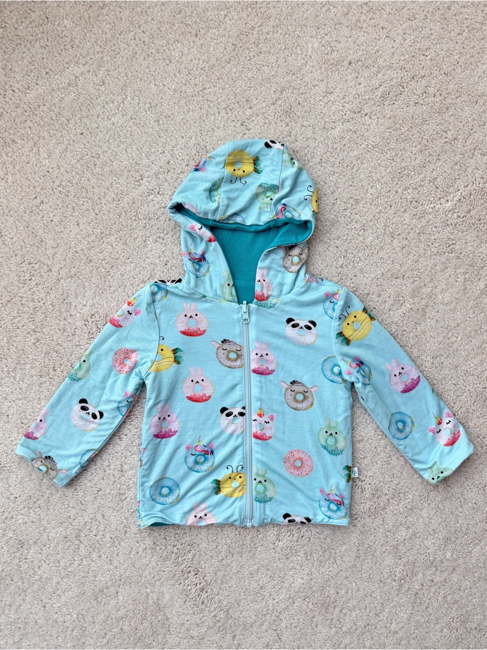 Posh Peanut Reversible Zip Up hooded jacket in Teal and Animal Donut Print